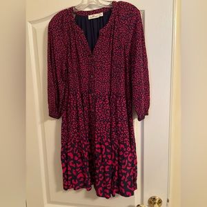 NWOT Vineyard Vines Tiered Button Up Dress, Blue and Red